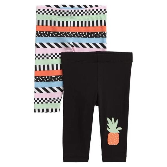 Open Edit Baby Girl Organic Cotton 2-pack Memphis Stripe Print Leggings Size 9M - Picture 1 of 1